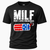 MILF Man I Love Fireworks 4th Of July Funny Fourth Of July Cooling Performance Crew T-Shirt