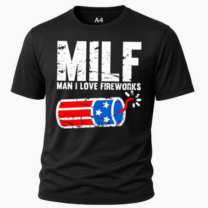 MILF Man I Love Fireworks 4th Of July Funny Fourth Of July Cooling Performance Crew T-Shirt