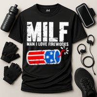MILF Man I Love Fireworks 4th Of July Funny Fourth Of July Cooling Performance Crew T-Shirt