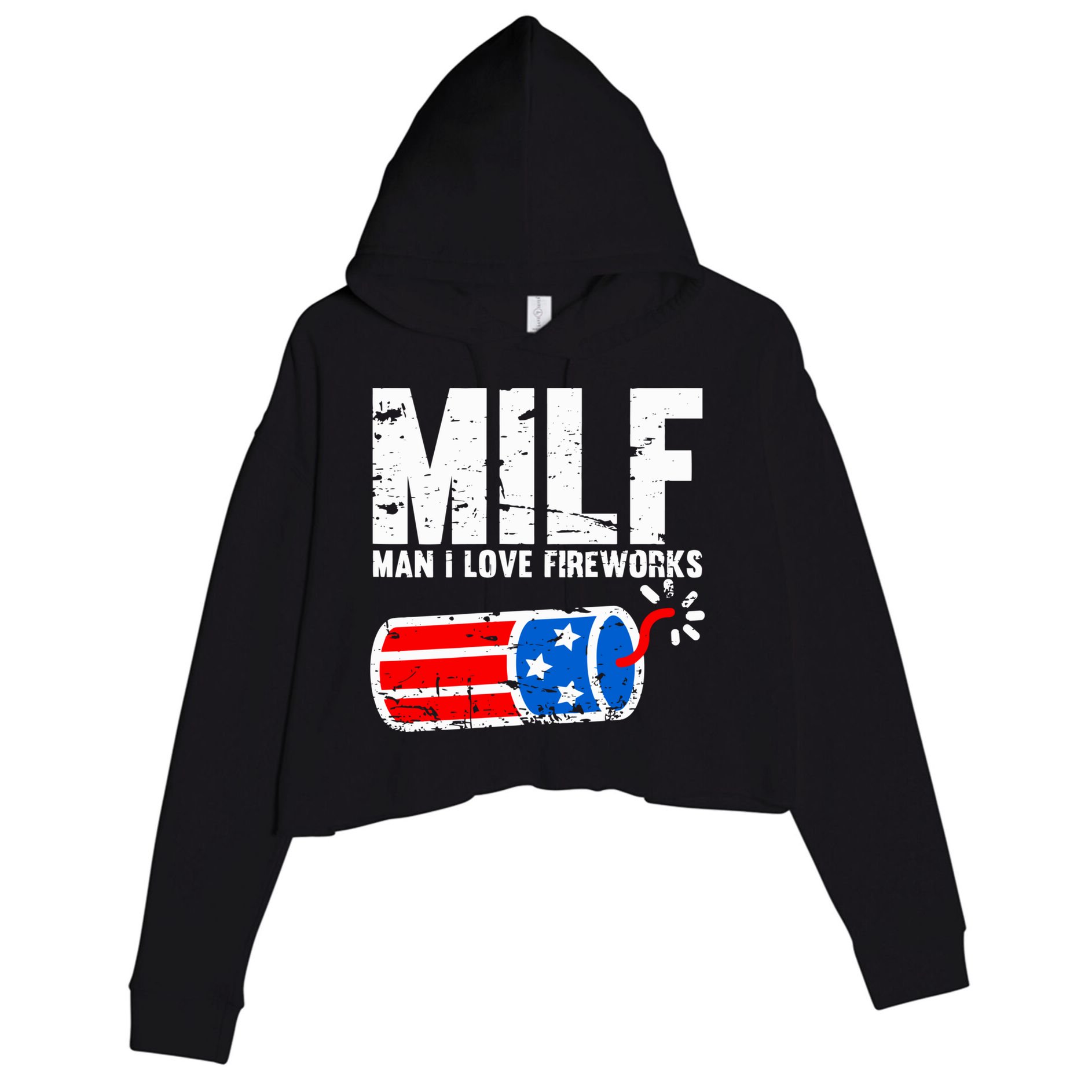 MILF Man I Love Fireworks 4th Of July Funny Fourth Of July Crop Fleece Hoodie