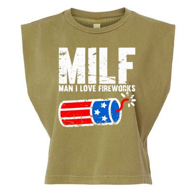 MILF Man I Love Fireworks 4th Of July Funny Fourth Of July Garment-Dyed Women's Muscle Tee