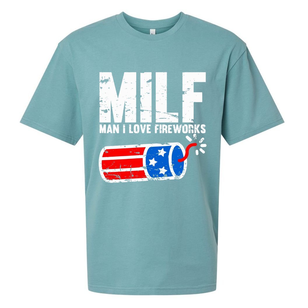MILF Man I Love Fireworks 4th Of July Funny Fourth Of July Sueded Cloud Jersey T-Shirt