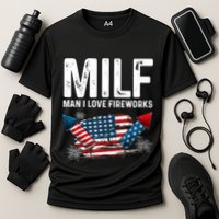 MILF Man I Love Fireworks 4th Of July Funny Fourth Of July Cooling Performance Crew T-Shirt