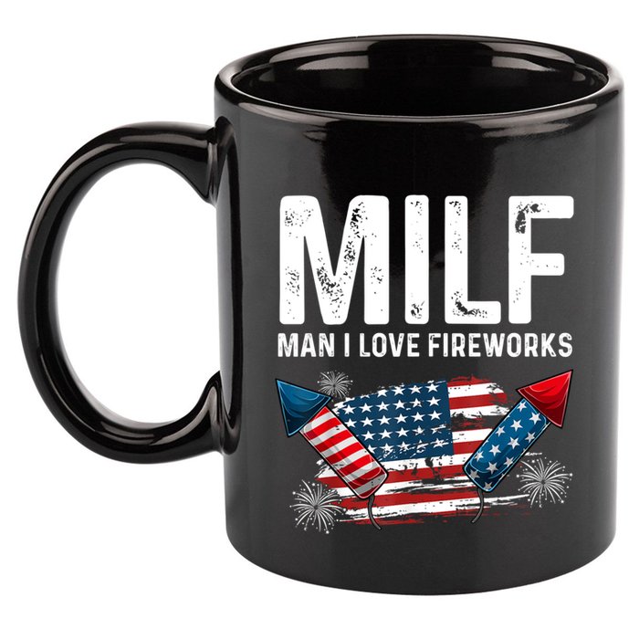 MILF Man I Love Fireworks 4th Of July Funny Fourth Of July 11oz C Handle Ceramic Mug