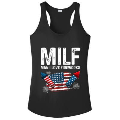 MILF Man I Love Fireworks 4th Of July Funny Fourth Of July Ladies PosiCharge Competitor Racerback Tank