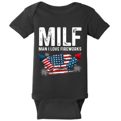 MILF Man I Love Fireworks 4th Of July Funny Fourth Of July Baby Bodysuit