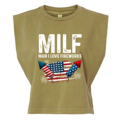 MILF Man I Love Fireworks 4th Of July Funny Fourth Of July Garment-Dyed Women's Muscle Tee