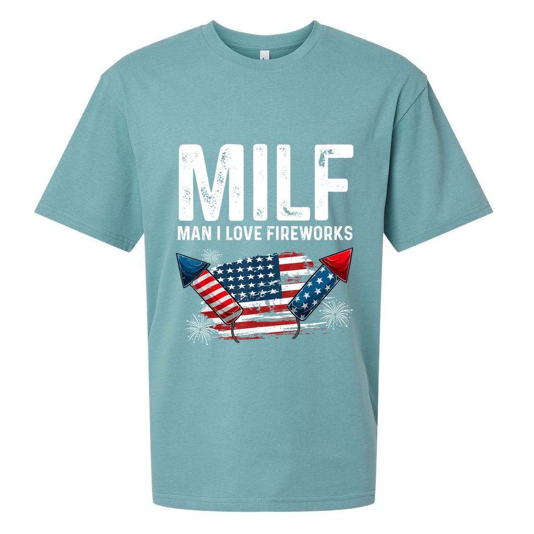 MILF Man I Love Fireworks 4th Of July Funny Fourth Of July Sueded Cloud Jersey T-Shirt