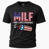 MILF Man I Love Fireworks 4th Of July Funny Fourth Of July Cooling Performance Crew T-Shirt