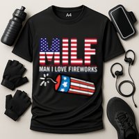 MILF Man I Love Fireworks 4th Of July Funny Fourth Of July Cooling Performance Crew T-Shirt
