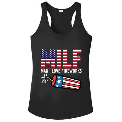 MILF Man I Love Fireworks 4th Of July Funny Fourth Of July Ladies PosiCharge Competitor Racerback Tank