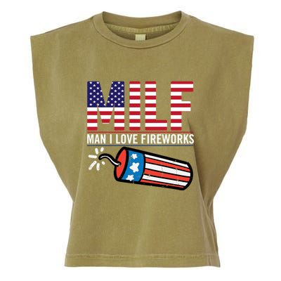 MILF Man I Love Fireworks 4th Of July Funny Fourth Of July Garment-Dyed Women's Muscle Tee