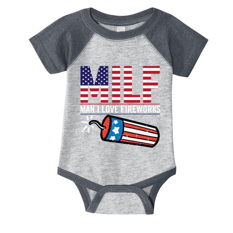 MILF Man I Love Fireworks 4th Of July Funny Fourth Of July Infant Baby Jersey Bodysuit