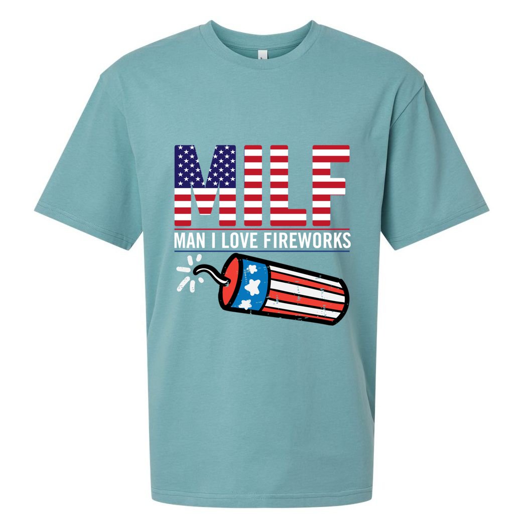 MILF Man I Love Fireworks 4th Of July Funny Fourth Of July Sueded Cloud Jersey T-Shirt