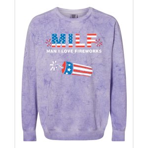 MILF Man I Love Fireworks 4th Of July Funny Fourth Of July Colorblast Crewneck Sweatshirt