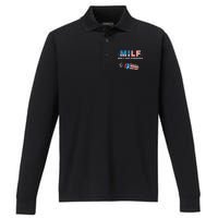 MILF Man I Love Fireworks 4th Of July Funny Fourth Of July Performance Long Sleeve Polo