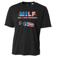 MILF Man I Love Fireworks 4th Of July Funny Fourth Of July Cooling Performance Crew T-Shirt