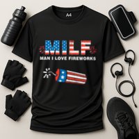 MILF Man I Love Fireworks 4th Of July Funny Fourth Of July Cooling Performance Crew T-Shirt