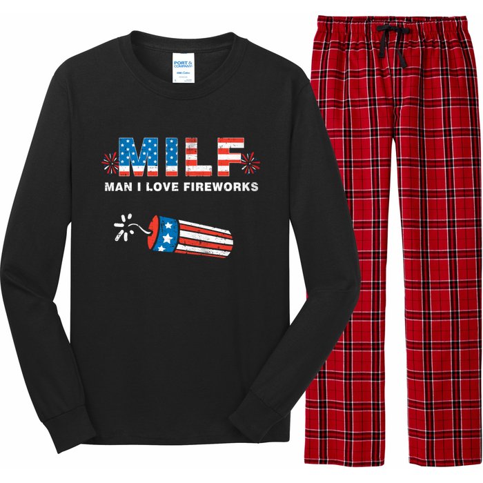 MILF Man I Love Fireworks 4th Of July Funny Fourth Of July Long Sleeve Pajama Set