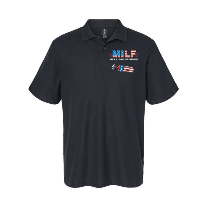 MILF Man I Love Fireworks 4th Of July Funny Fourth Of July Softstyle Adult Sport Polo