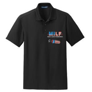 MILF Man I Love Fireworks 4th Of July Funny Fourth Of July Dry Zone Grid Polo