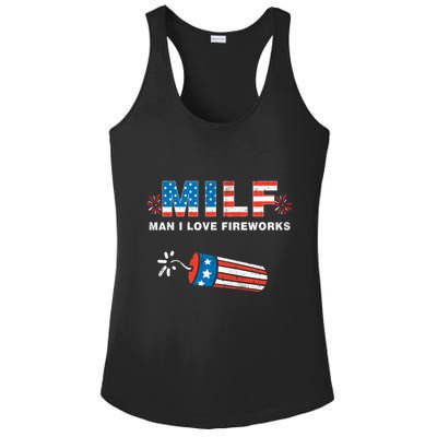 MILF Man I Love Fireworks 4th Of July Funny Fourth Of July Ladies PosiCharge Competitor Racerback Tank