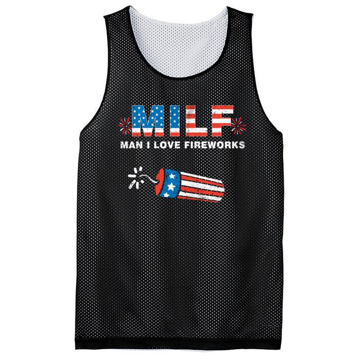 MILF Man I Love Fireworks 4th Of July Funny Fourth Of July Mesh Reversible Basketball Jersey Tank