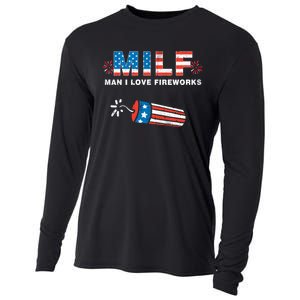 MILF Man I Love Fireworks 4th Of July Funny Fourth Of July Cooling Performance Long Sleeve Crew