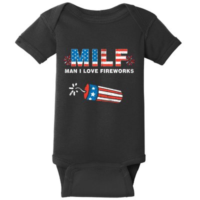 MILF Man I Love Fireworks 4th Of July Funny Fourth Of July Baby Bodysuit