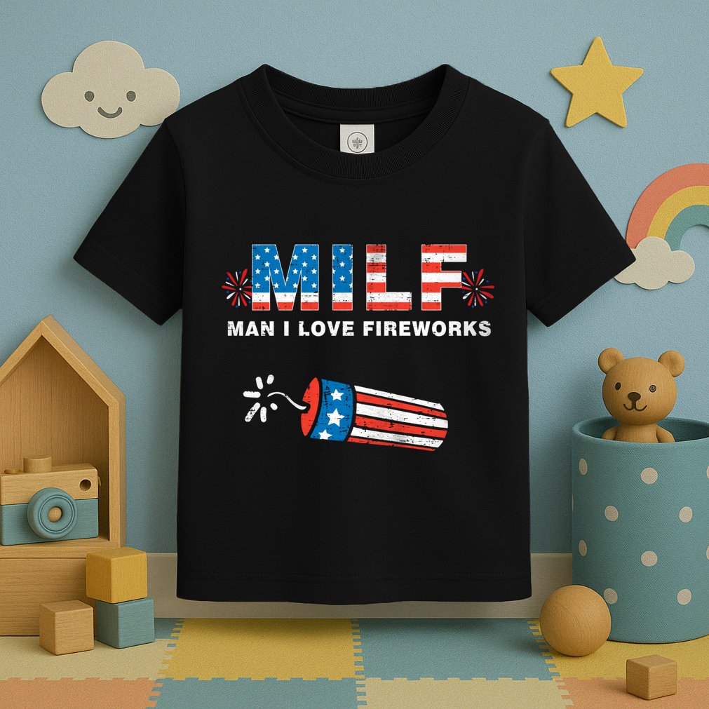 MILF Man I Love Fireworks 4th Of July Funny Fourth Of July Toddler T-Shirt