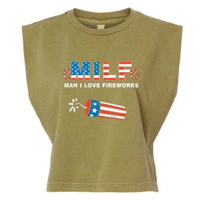 MILF Man I Love Fireworks 4th Of July Funny Fourth Of July Garment-Dyed Women's Muscle Tee