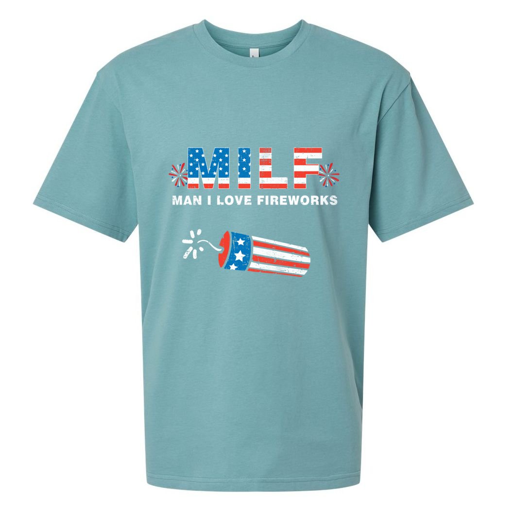 MILF Man I Love Fireworks 4th Of July Funny Fourth Of July Sueded Cloud Jersey T-Shirt