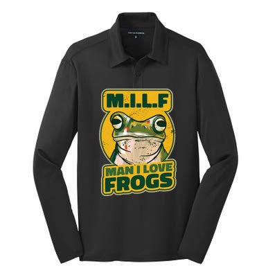 MILF Man I Love Frogs Funny Silk Touch Performance Long Sleeve Polo