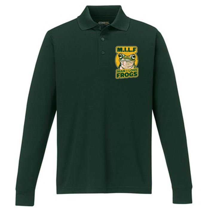 MILF Man I Love Frogs Funny Performance Long Sleeve Polo