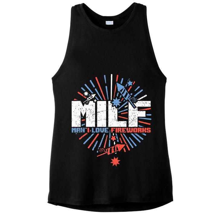 Milk Man I Love Fireworks American Patriotic Ladies PosiCharge Tri-Blend Wicking Tank