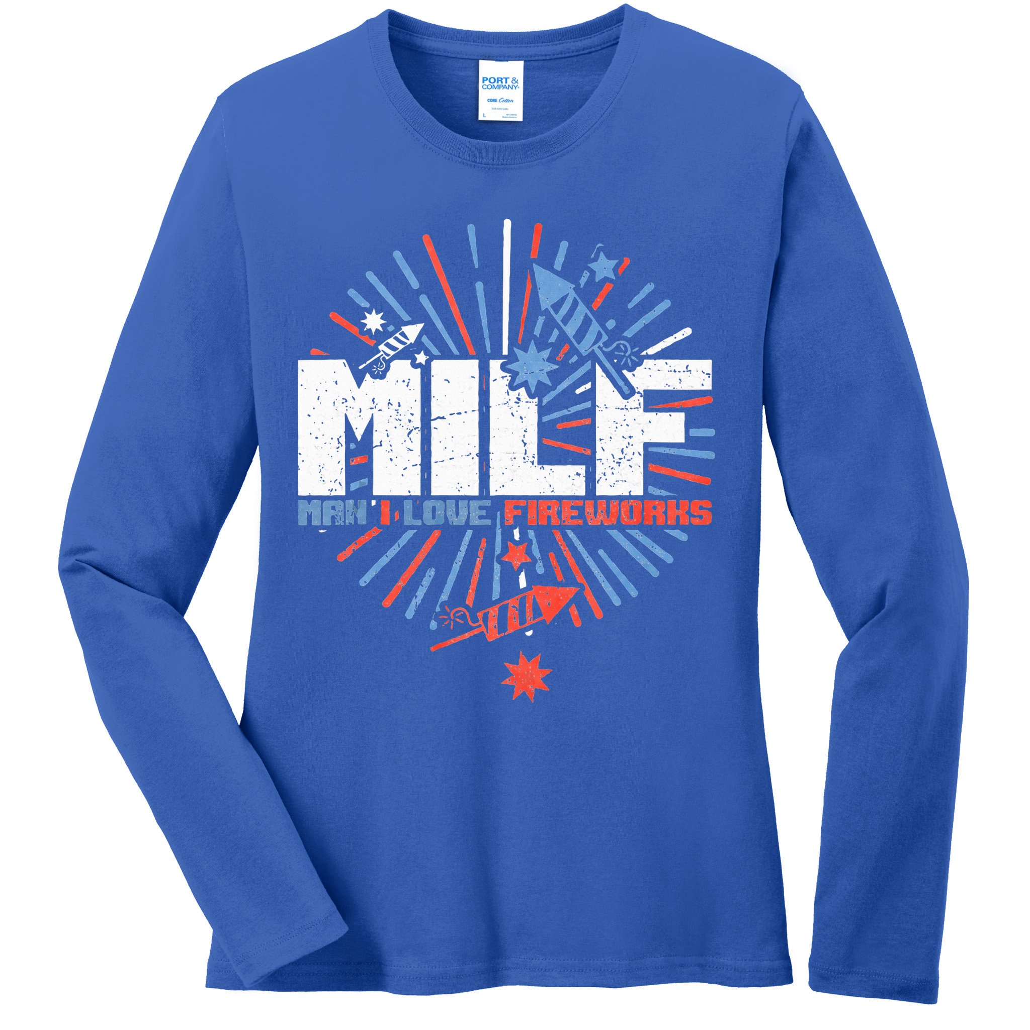 Milk Man I Love Fireworks American Patriotic Ladies Long Sleeve Shirt