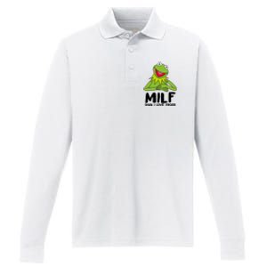 Milf Man I Love Frogs Performance Long Sleeve Polo