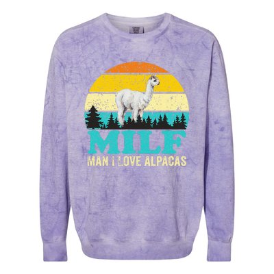 Milf Man I Love Alpacas Cute Lama Funny Alpaca Colorblast Crewneck Sweatshirt