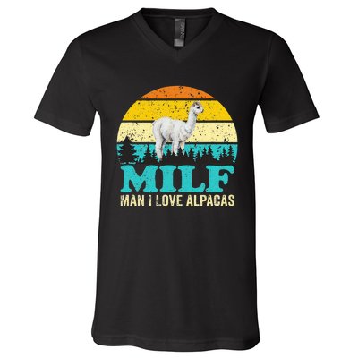 Milf Man I Love Alpacas Cute Lama Funny Alpaca V-Neck T-Shirt