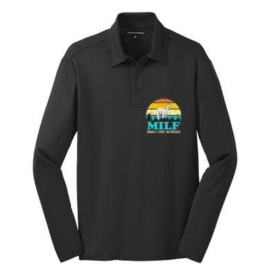 Milf Man I Love Alpacas Cute Lama Funny Alpaca Silk Touch Performance Long Sleeve Polo