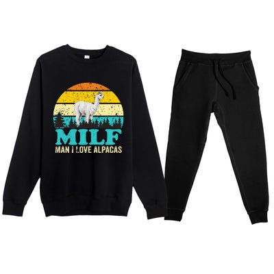 Milf Man I Love Alpacas Cute Lama Funny Alpaca Premium Crewneck Sweatsuit Set