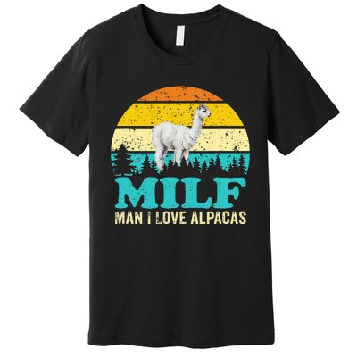 Milf Man I Love Alpacas Cute Lama Funny Alpaca Premium T-Shirt