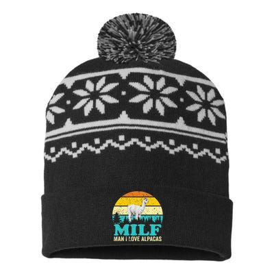 Milf Man I Love Alpacas Cute Lama Funny Alpaca USA-Made Snowflake Beanie