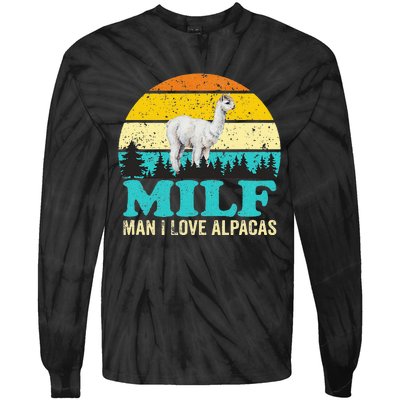 Milf Man I Love Alpacas Cute Lama Funny Alpaca Tie-Dye Long Sleeve Shirt