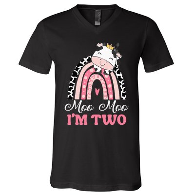 Moo Moo Im Two Birthday Outfit 2nd Bday V-Neck T-Shirt