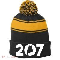 Maine Map Inside The 207 Area Code Maine Me Pride Stripe Pom Pom Beanie