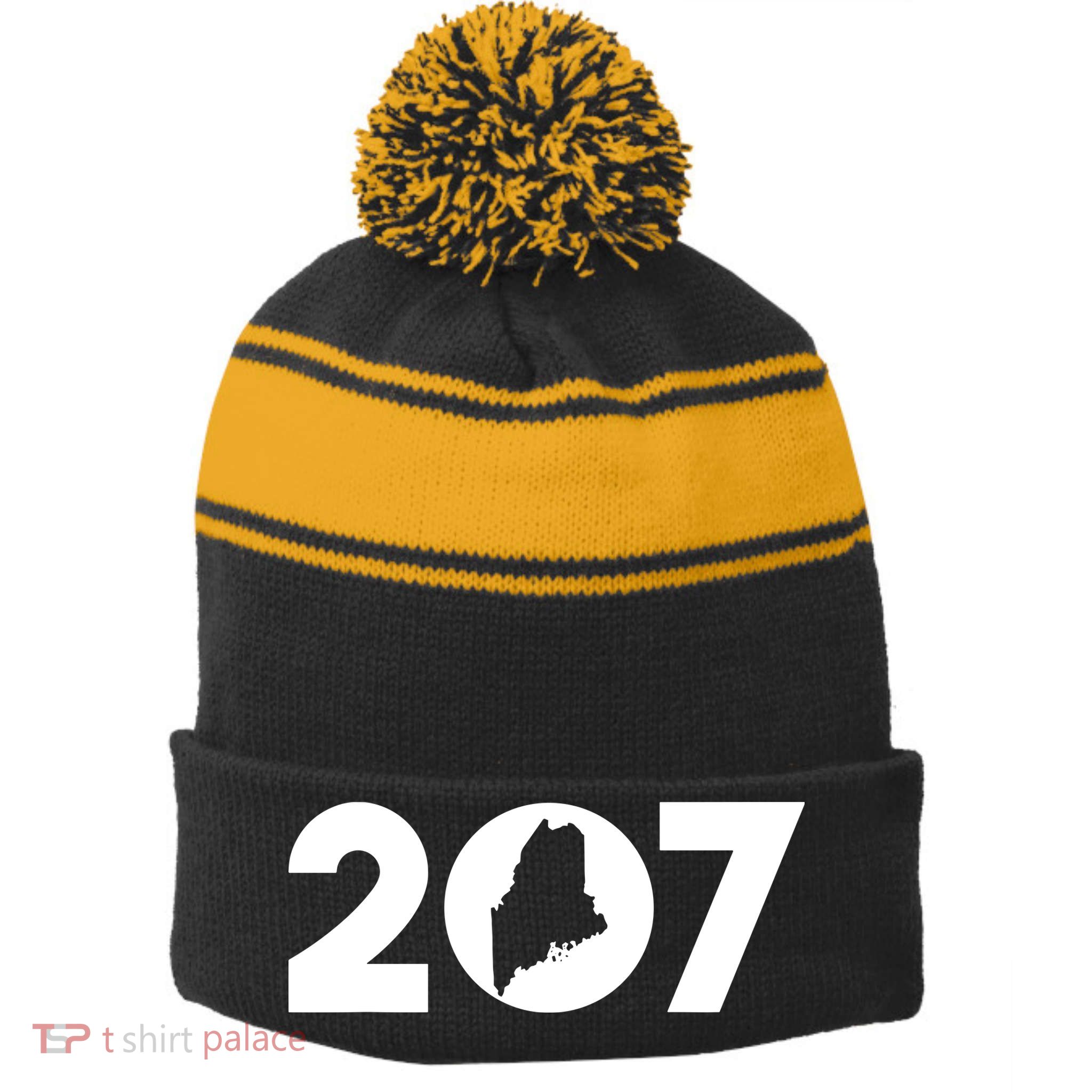 Maine Map Inside The 207 Area Code Maine Me Pride Stripe Pom Pom Beanie