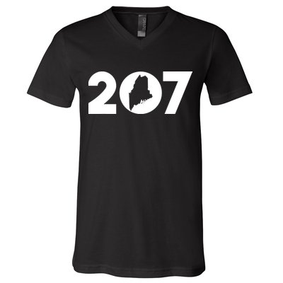 Maine Map Inside The 207 Area Code Maine Me Pride V-Neck T-Shirt