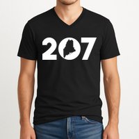 Maine Map Inside The 207 Area Code Maine Me Pride V-Neck T-Shirt