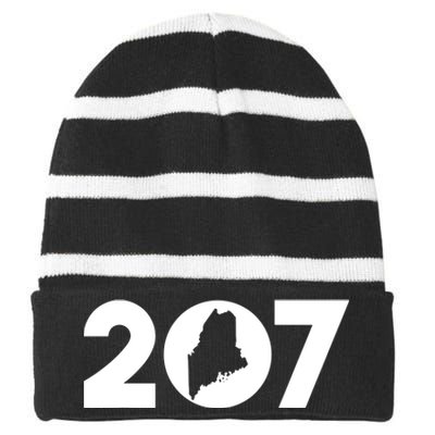 Maine Map Inside The 207 Area Code Maine Me Pride Striped Beanie with Solid Band